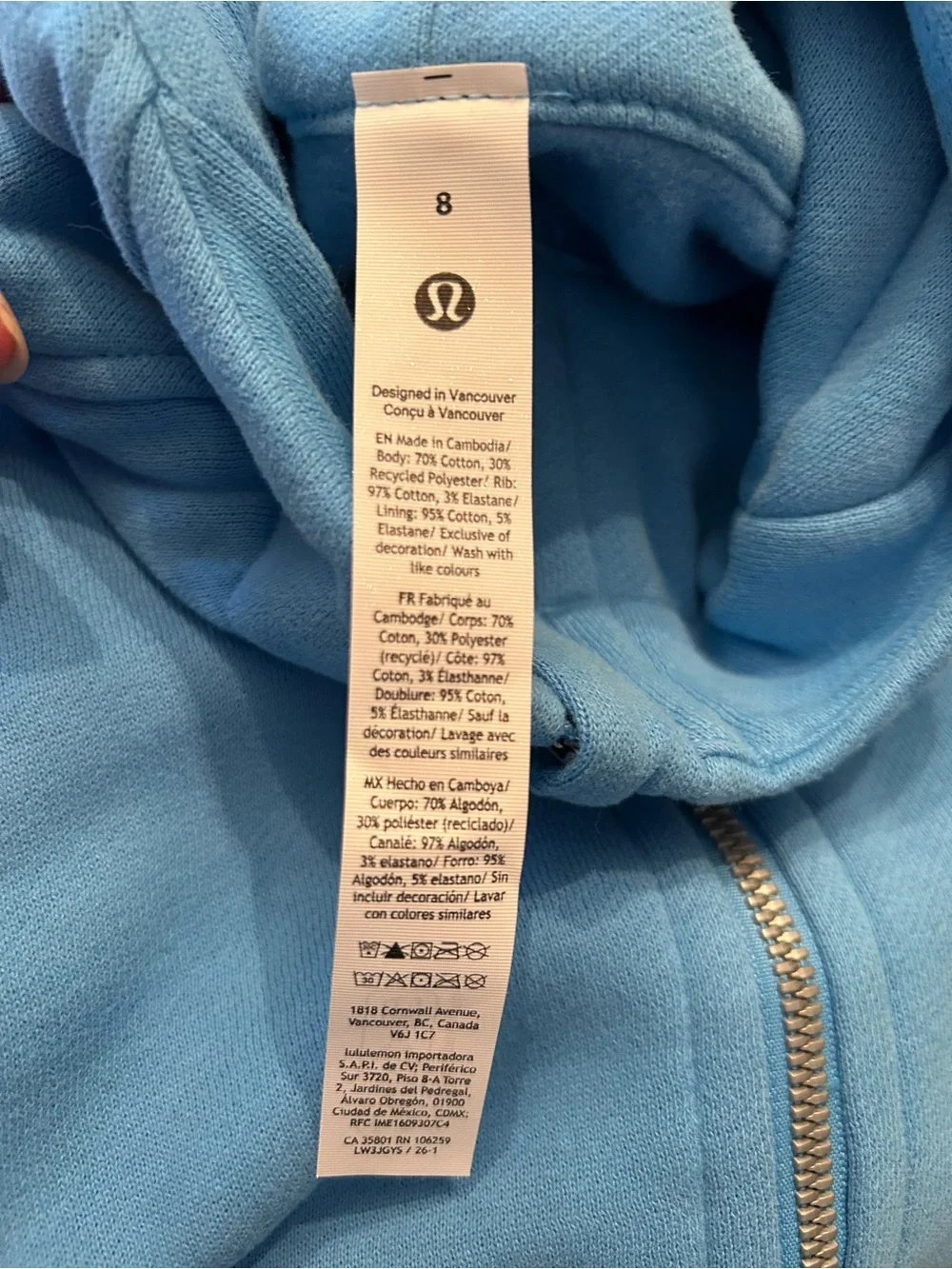 lululemon athletics full zip Hoodie Ocean Wave size 8